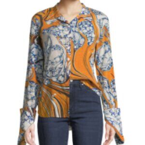 Rosie Assoulin Button-up marble silk-stretch blouse